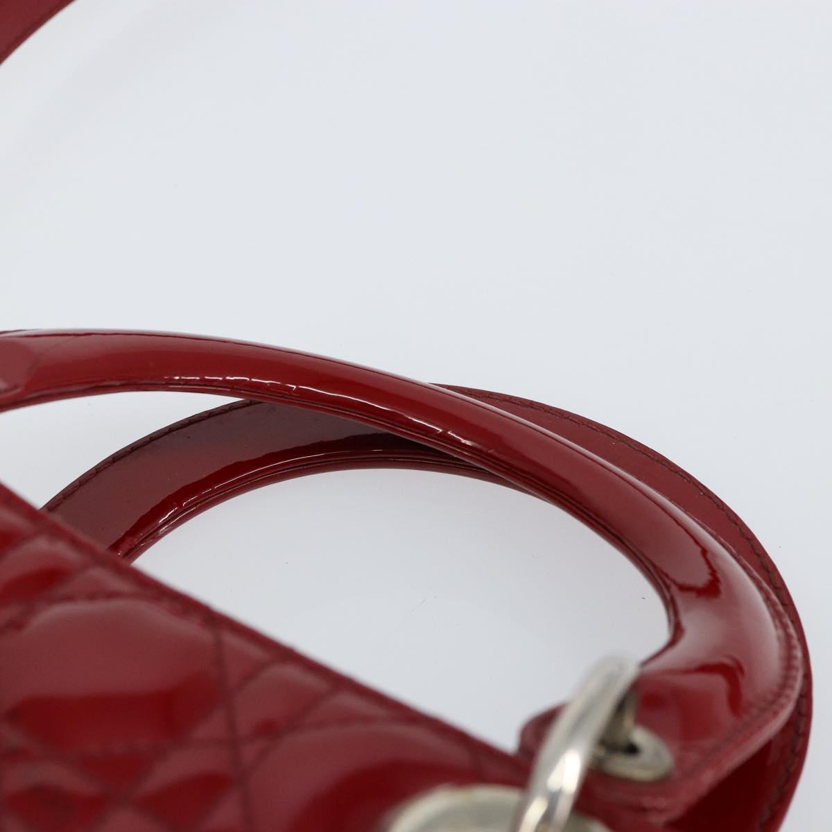Christian Dior Lady Dior Canage Hand Bag Enamel 2way Red Silver Auth ka486