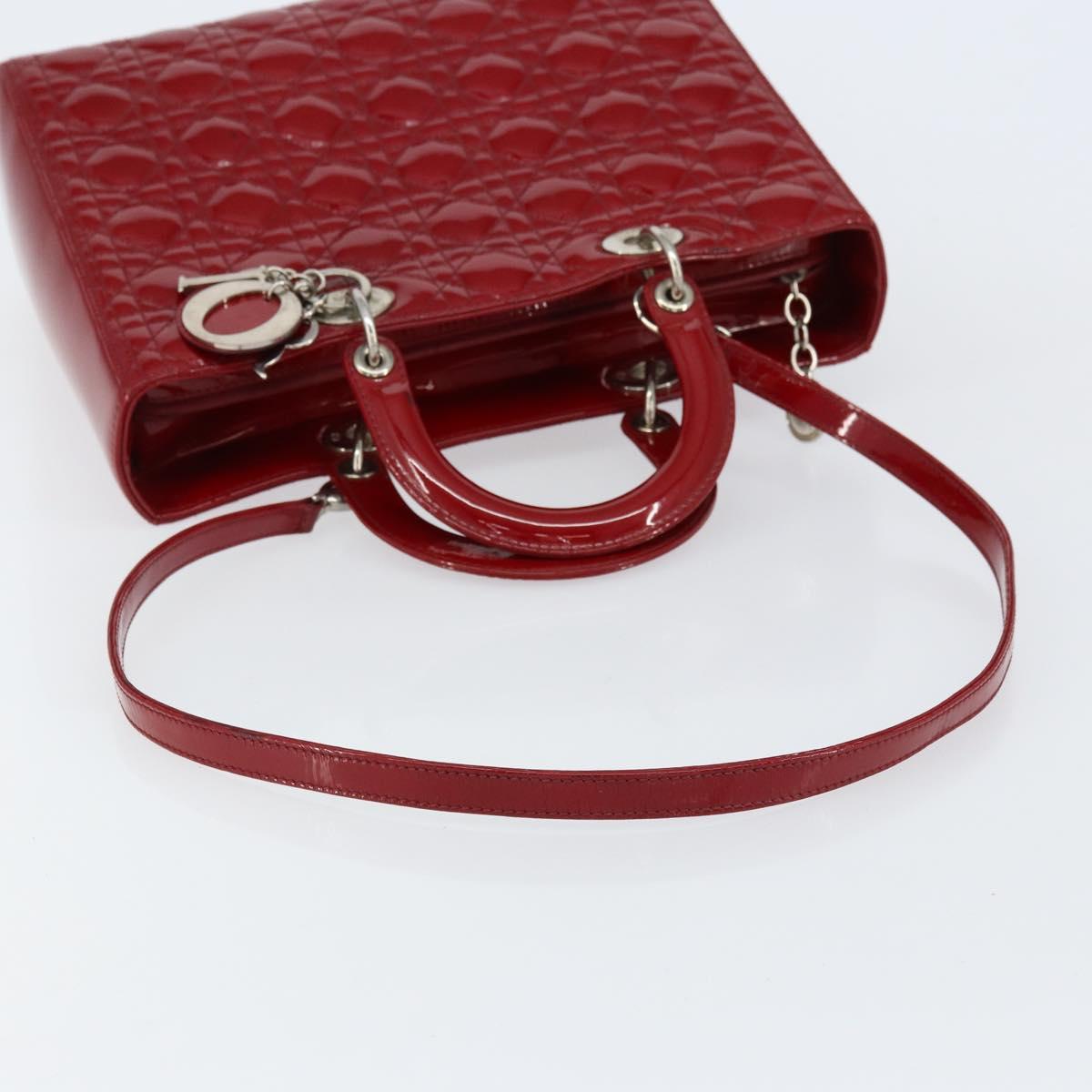 Christian Dior Lady Dior Canage Hand Bag Enamel 2way Red Silver Auth ka486