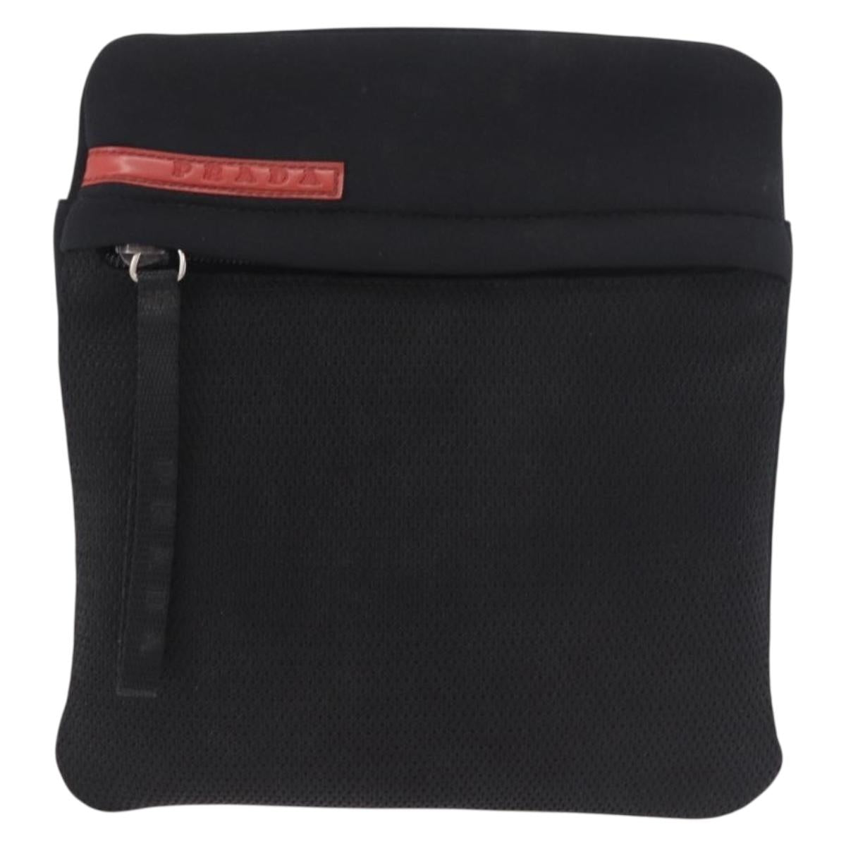 PRADA Sports Line Shoulder Bag Cotton Black Silver Auth ka4861
