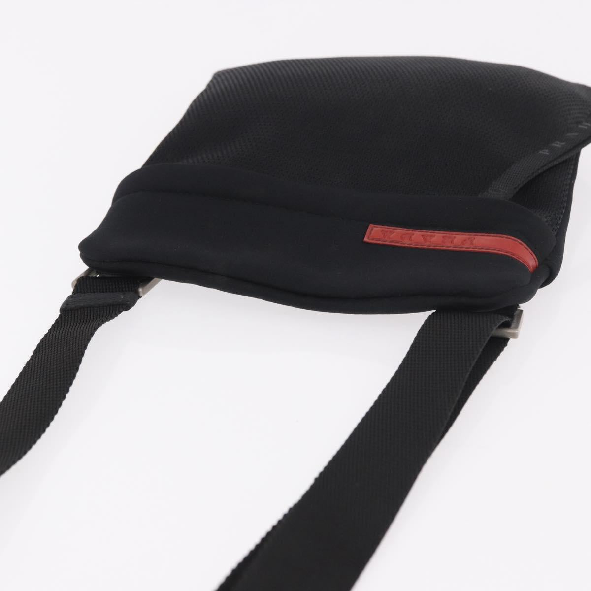 PRADA Sports Line Shoulder Bag Cotton Black Silver Auth ka4861