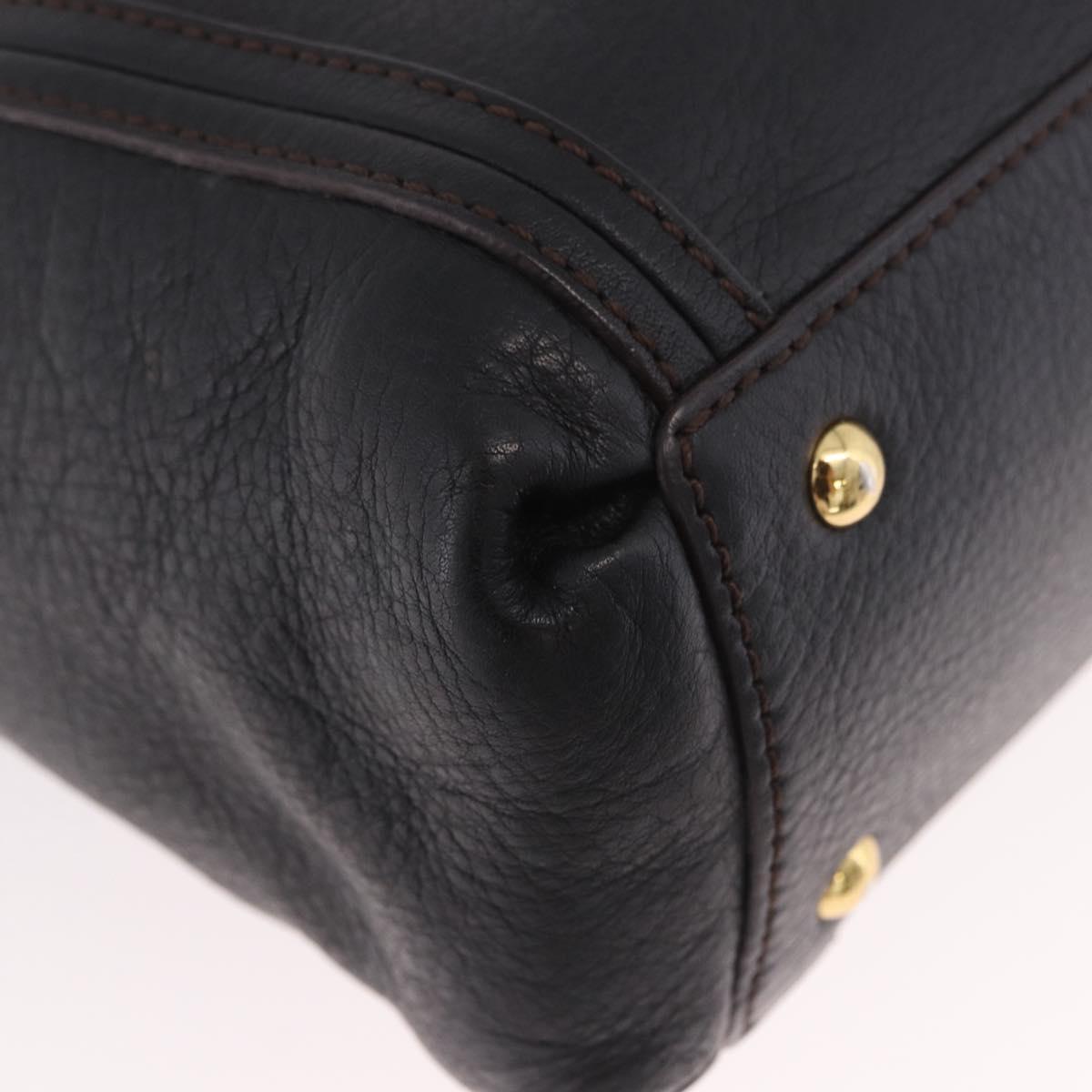 MCM Hand Bag Leather 2way Black Gold Auth ka4862