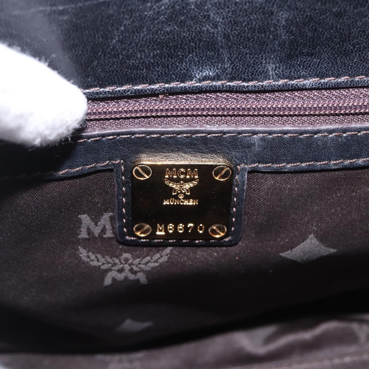 MCM Hand Bag Leather 2way Black Gold Auth ka4862