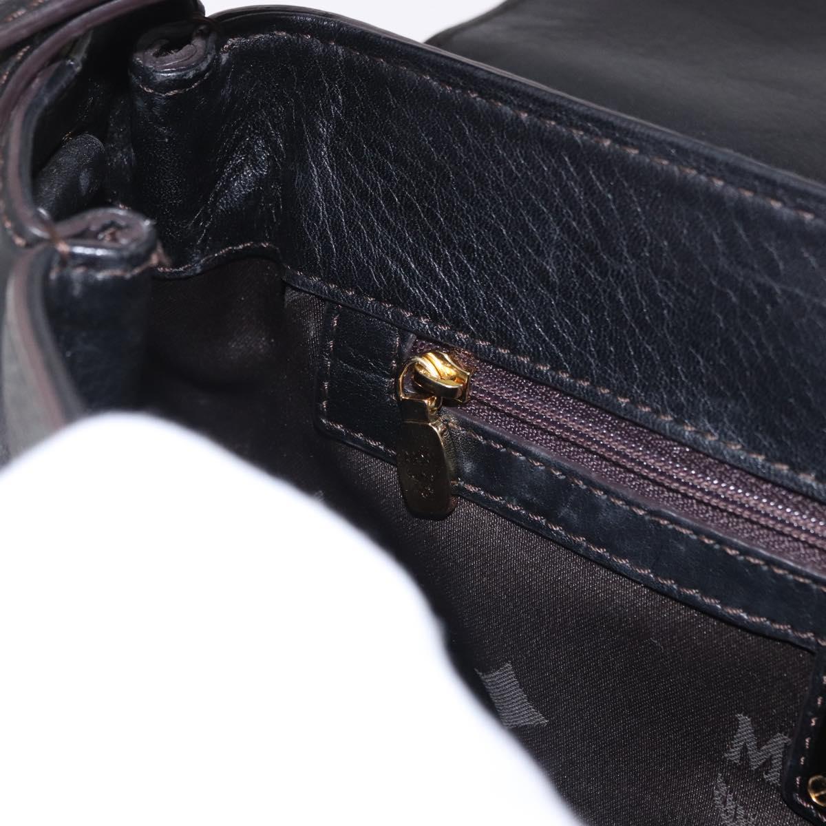 MCM Hand Bag Leather 2way Black Gold Auth ka4862