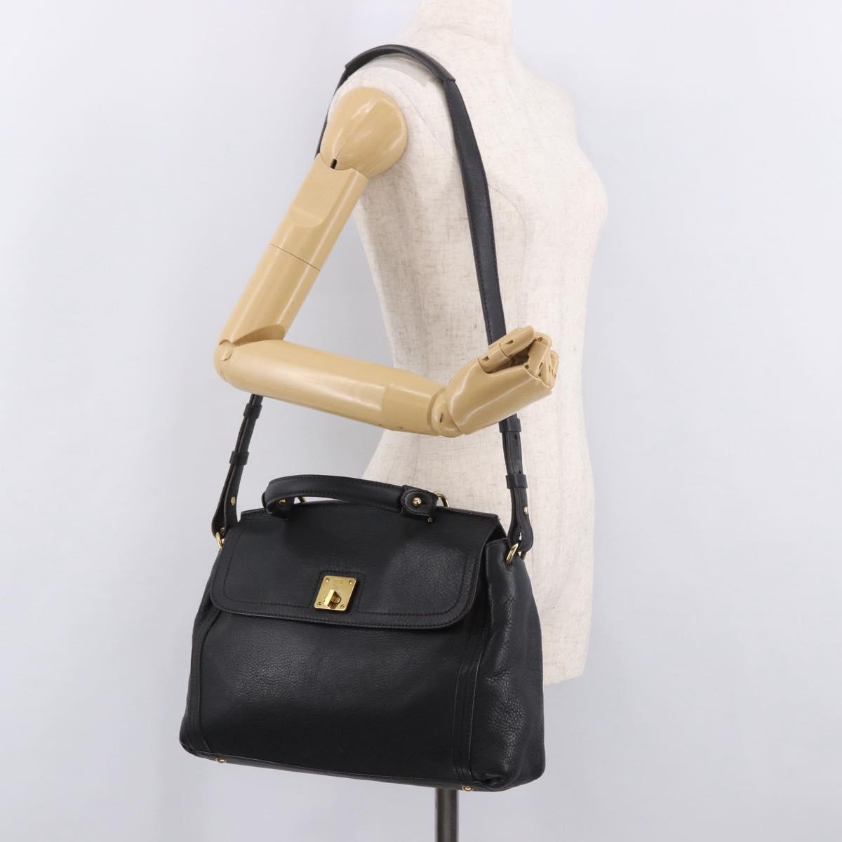 MCM Hand Bag Leather 2way Black Gold Auth ka4862