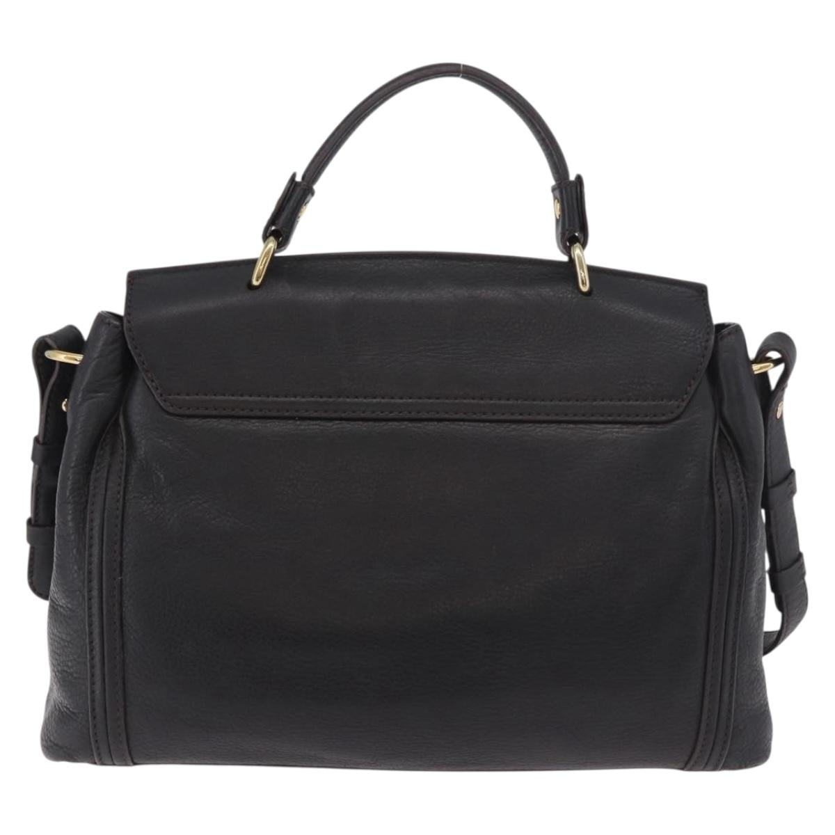 MCM Hand Bag Leather 2way Black Gold Auth ka4862