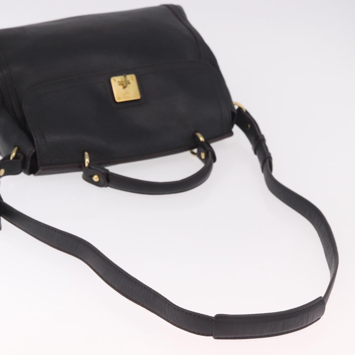 MCM Hand Bag Leather 2way Black Gold Auth ka4862