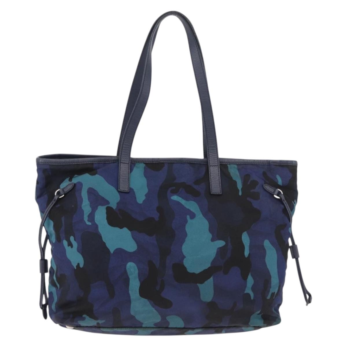 PRADA Tote Bag Nylon Blue Silver Auth ka4864