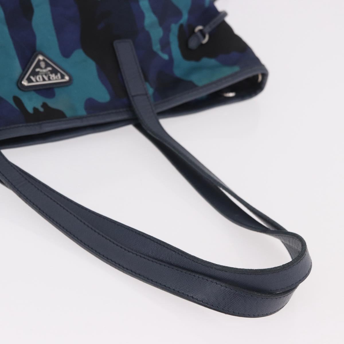 PRADA Tote Bag Nylon Blue Silver Auth ka4864