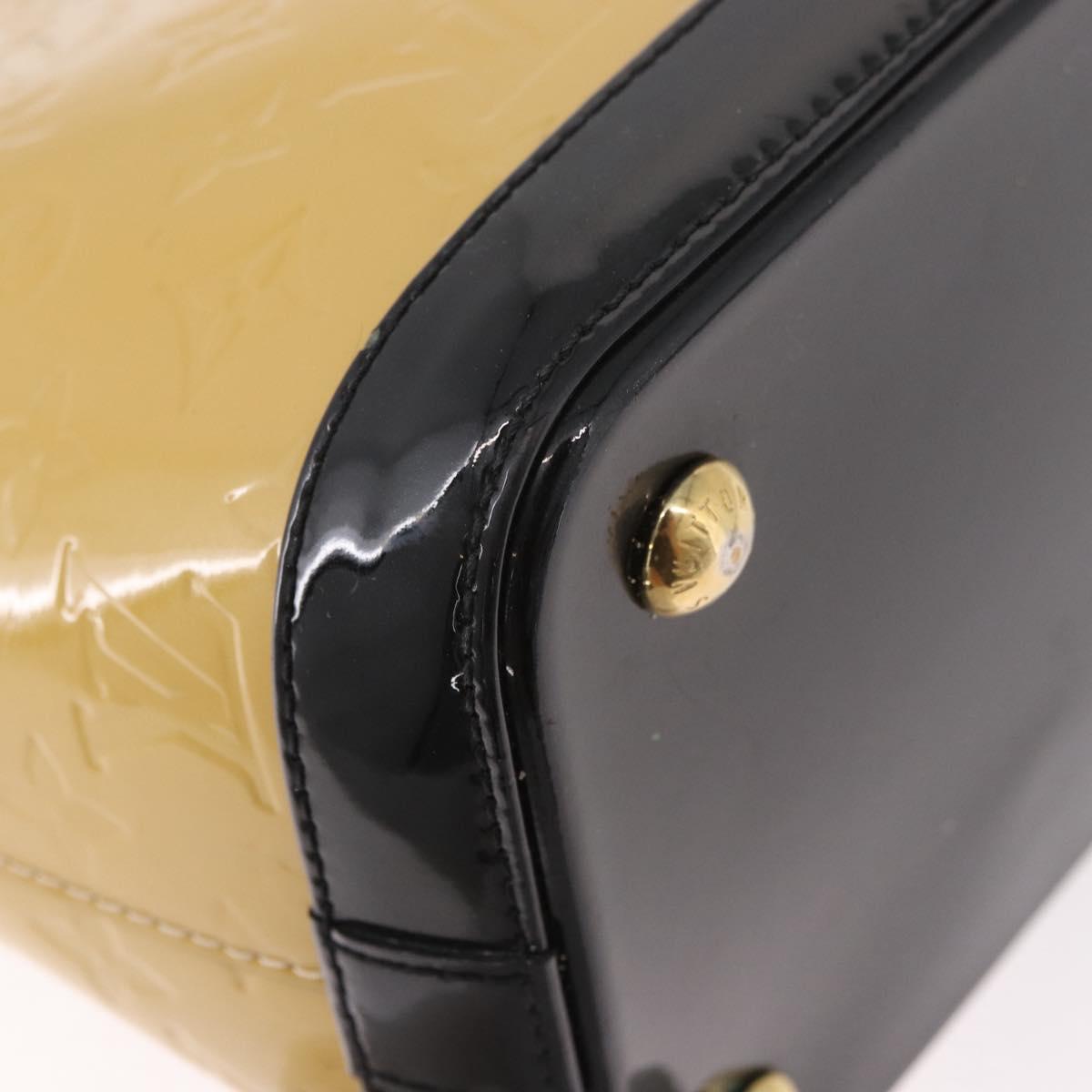 LOUIS VUITTON Monogram Vernis Lockit PM Tote Bag Beige Black M90251 Auth ka4865