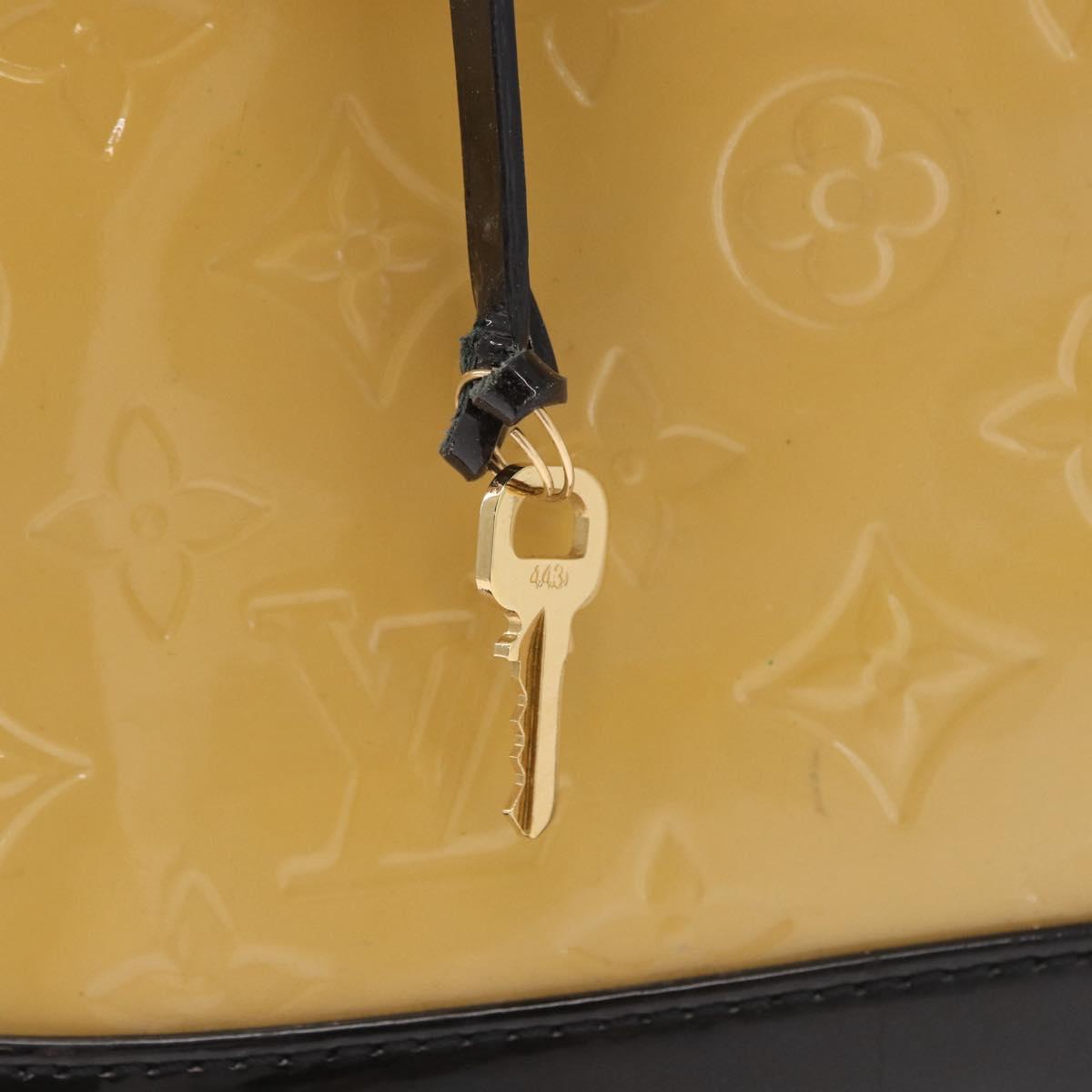 LOUIS VUITTON Monogram Vernis Lockit PM Tote Bag Beige Black M90251 Auth ka4865