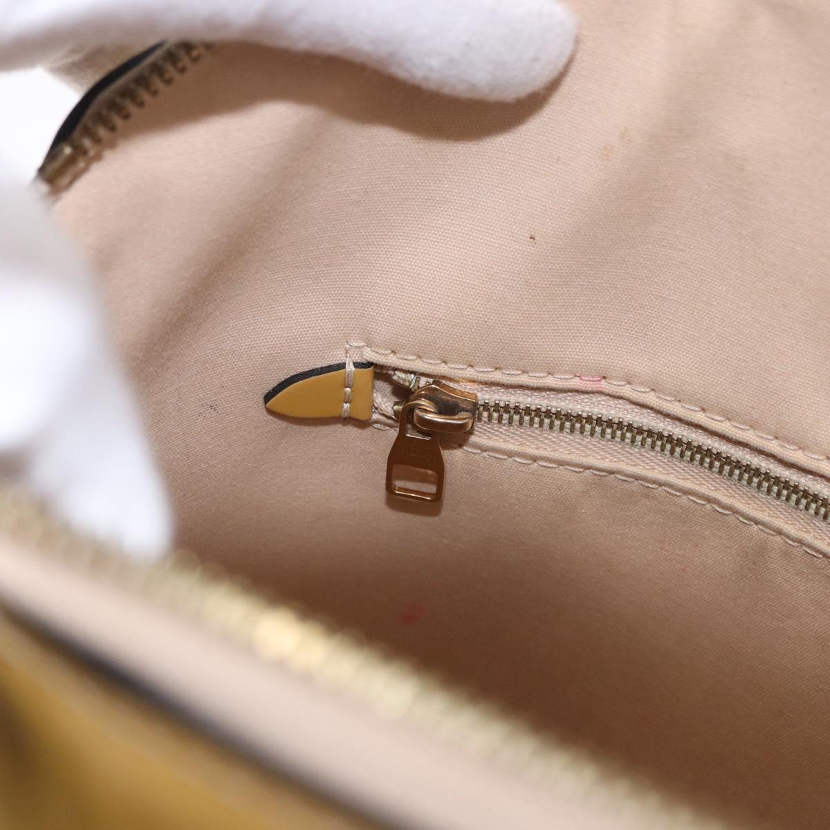 LOUIS VUITTON Monogram Vernis Lockit PM Tote Bag Beige Black M90251 Auth ka4865
