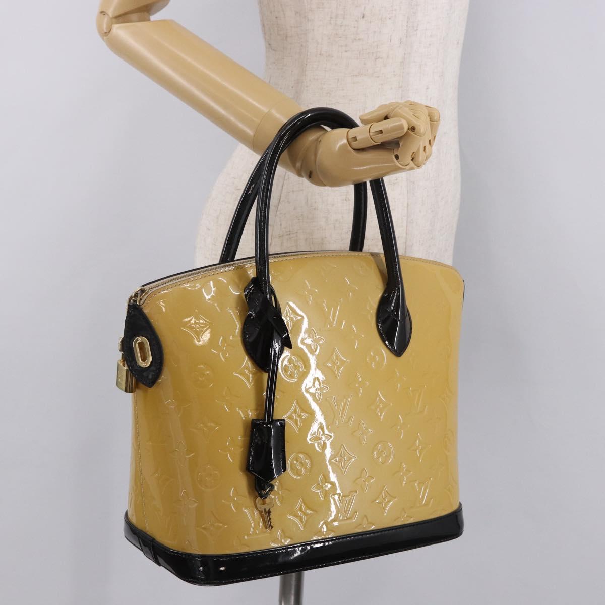 LOUIS VUITTON Monogram Vernis Lockit PM Tote Bag Beige Black M90251 Auth ka4865