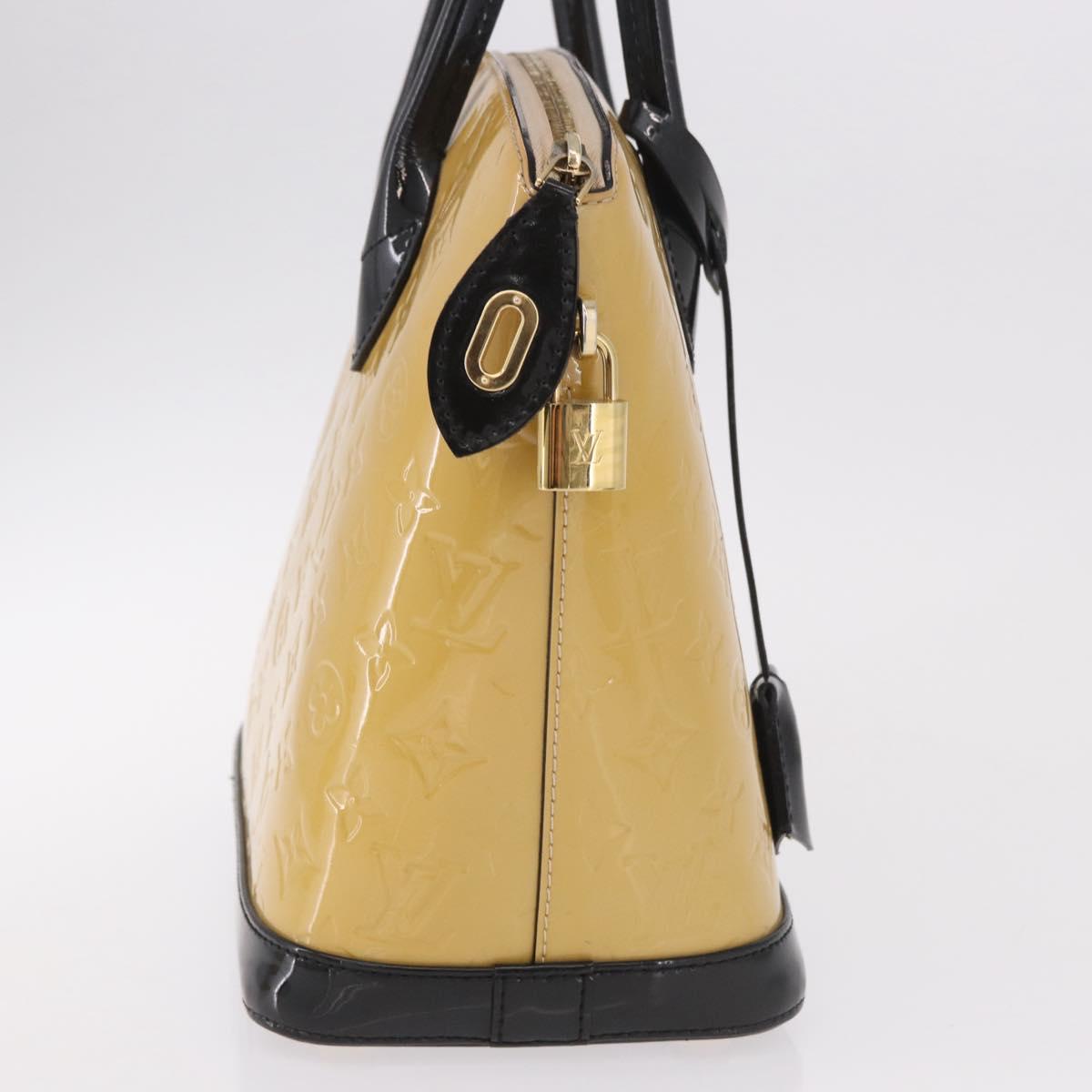 LOUIS VUITTON Monogram Vernis Lockit PM Tote Bag Beige Black M90251 Auth ka4865