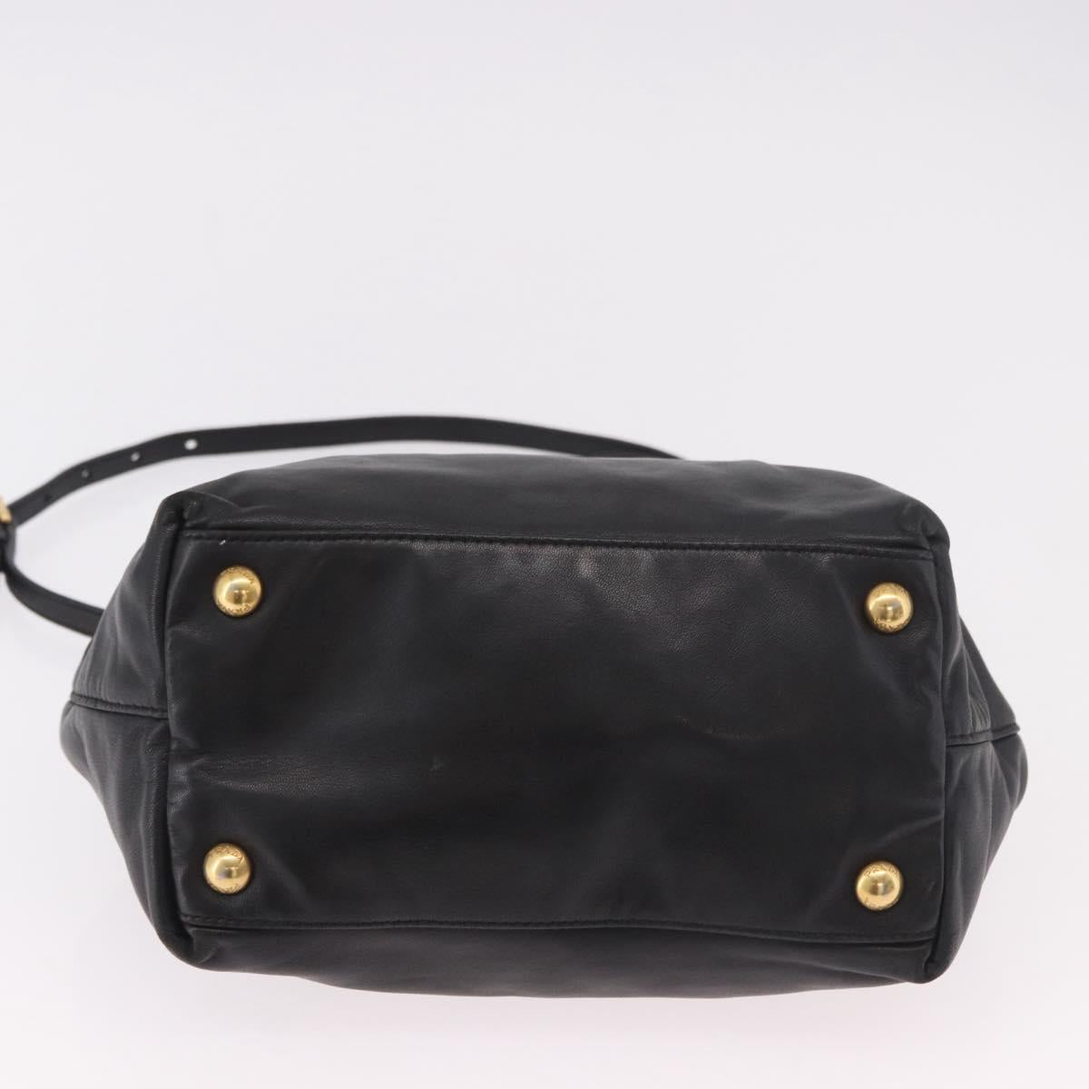 PRADA Hand Bag Leather 2way Black Gold Auth ka4866