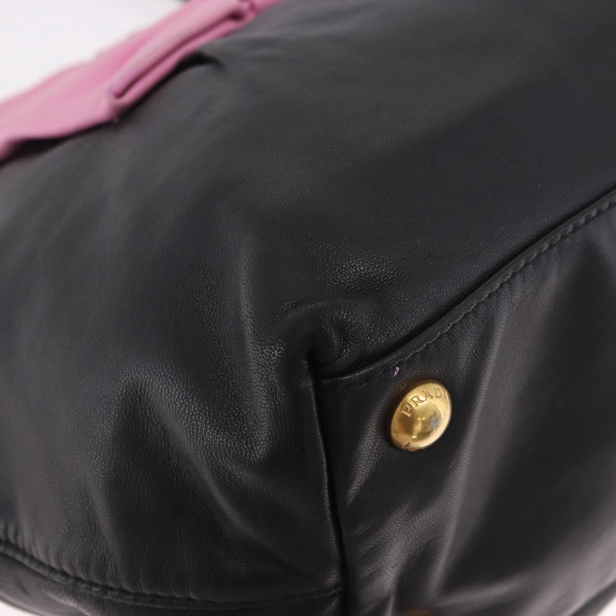 PRADA Hand Bag Leather 2way Black Gold Auth ka4866