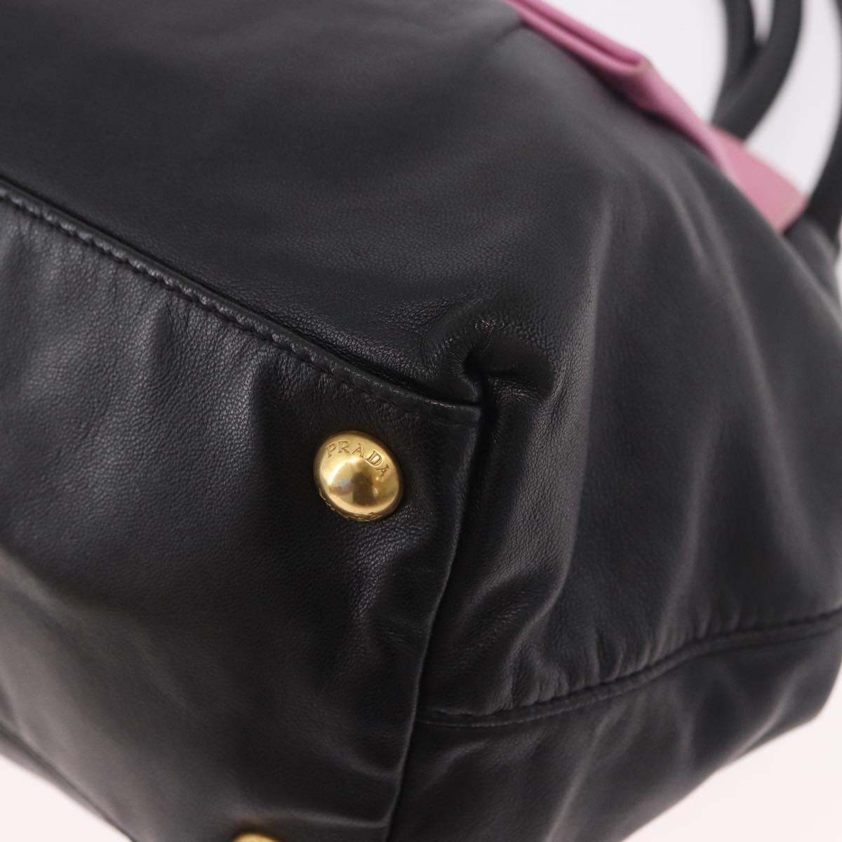 PRADA Hand Bag Leather 2way Black Gold Auth ka4866