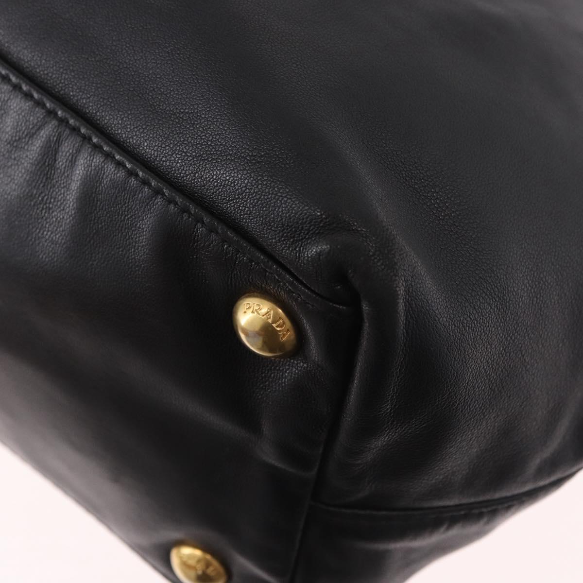 PRADA Hand Bag Leather 2way Black Gold Auth ka4866