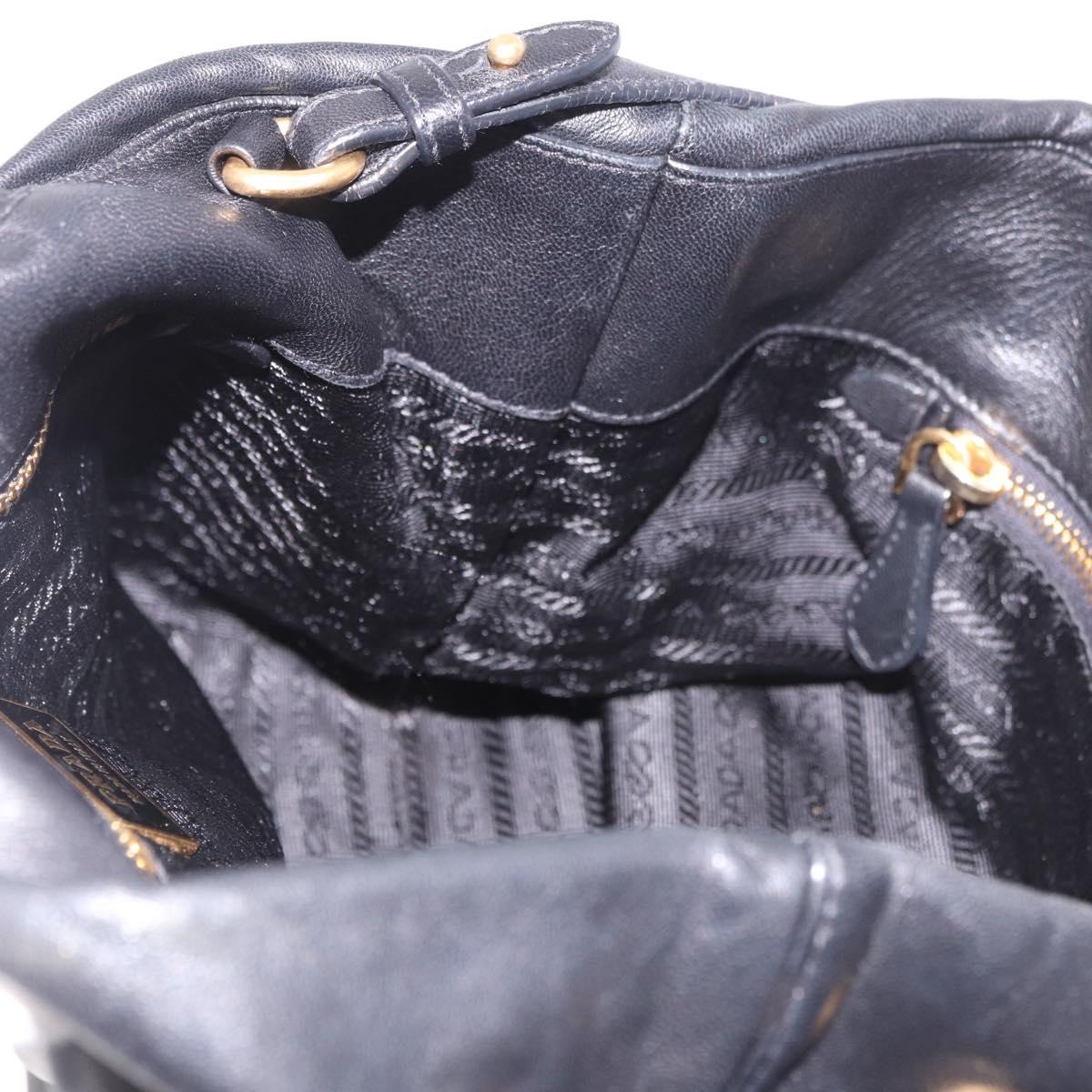 PRADA Hand Bag Leather 2way Black Gold Auth ka4866
