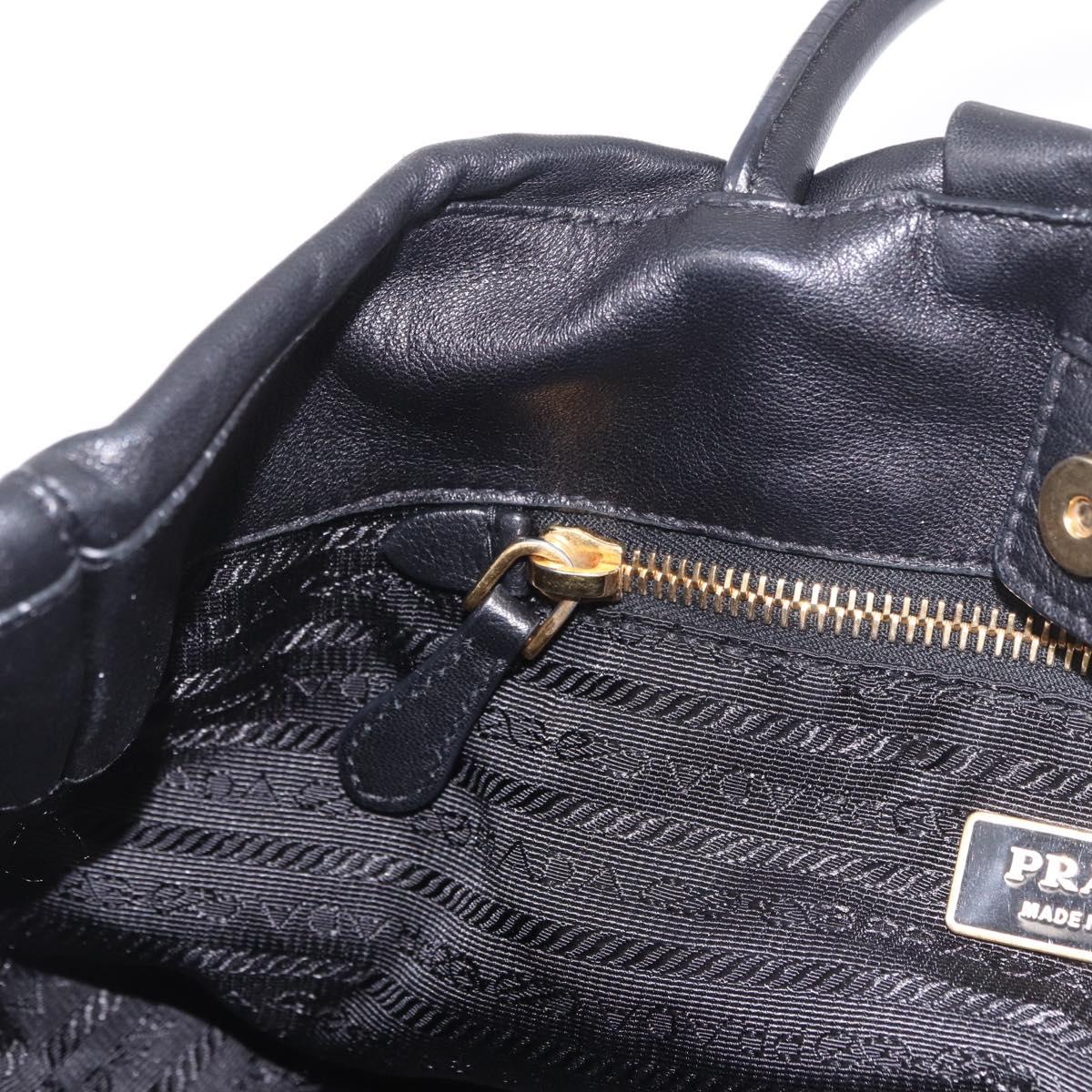 PRADA Hand Bag Leather 2way Black Gold Auth ka4866