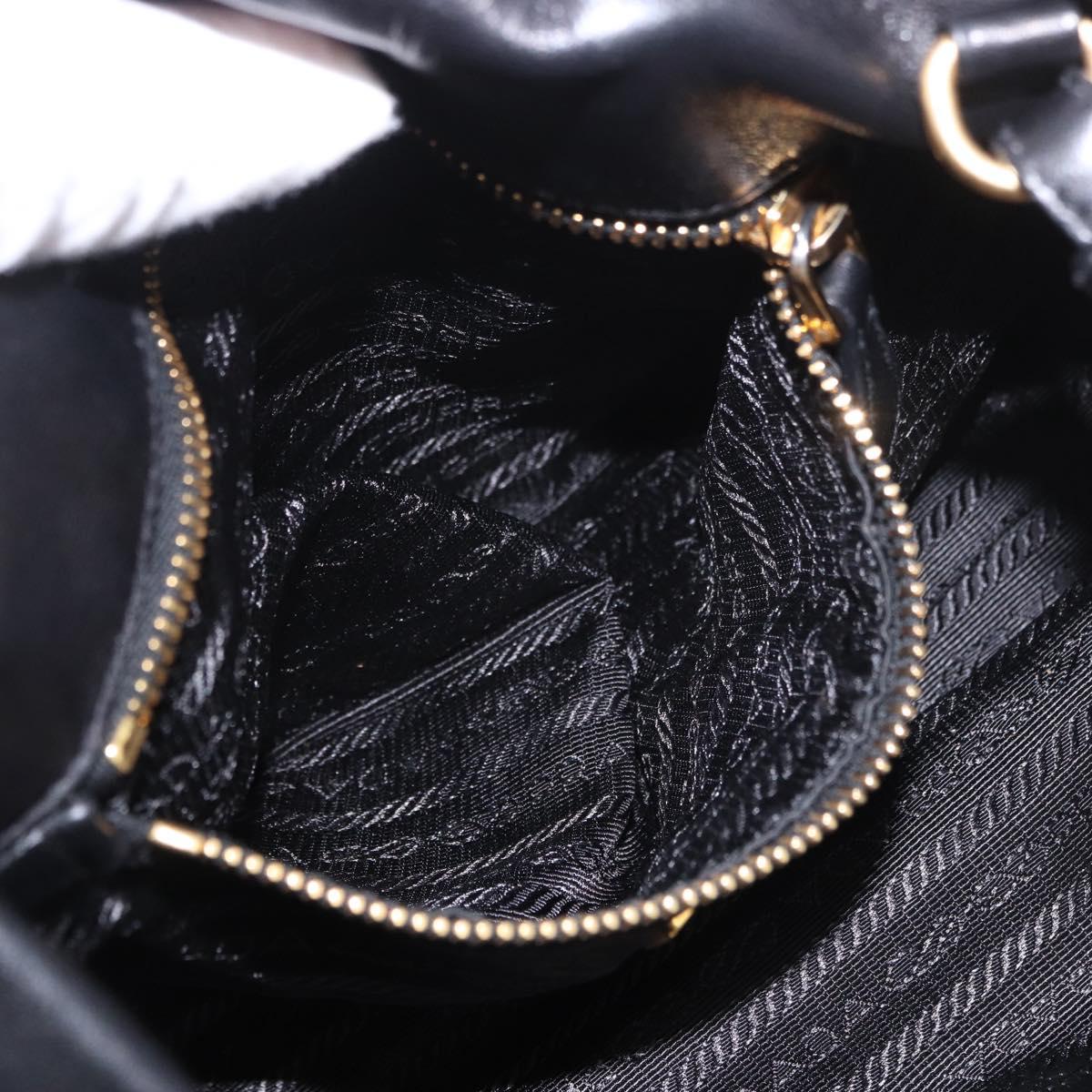 PRADA Hand Bag Leather 2way Black Gold Auth ka4866
