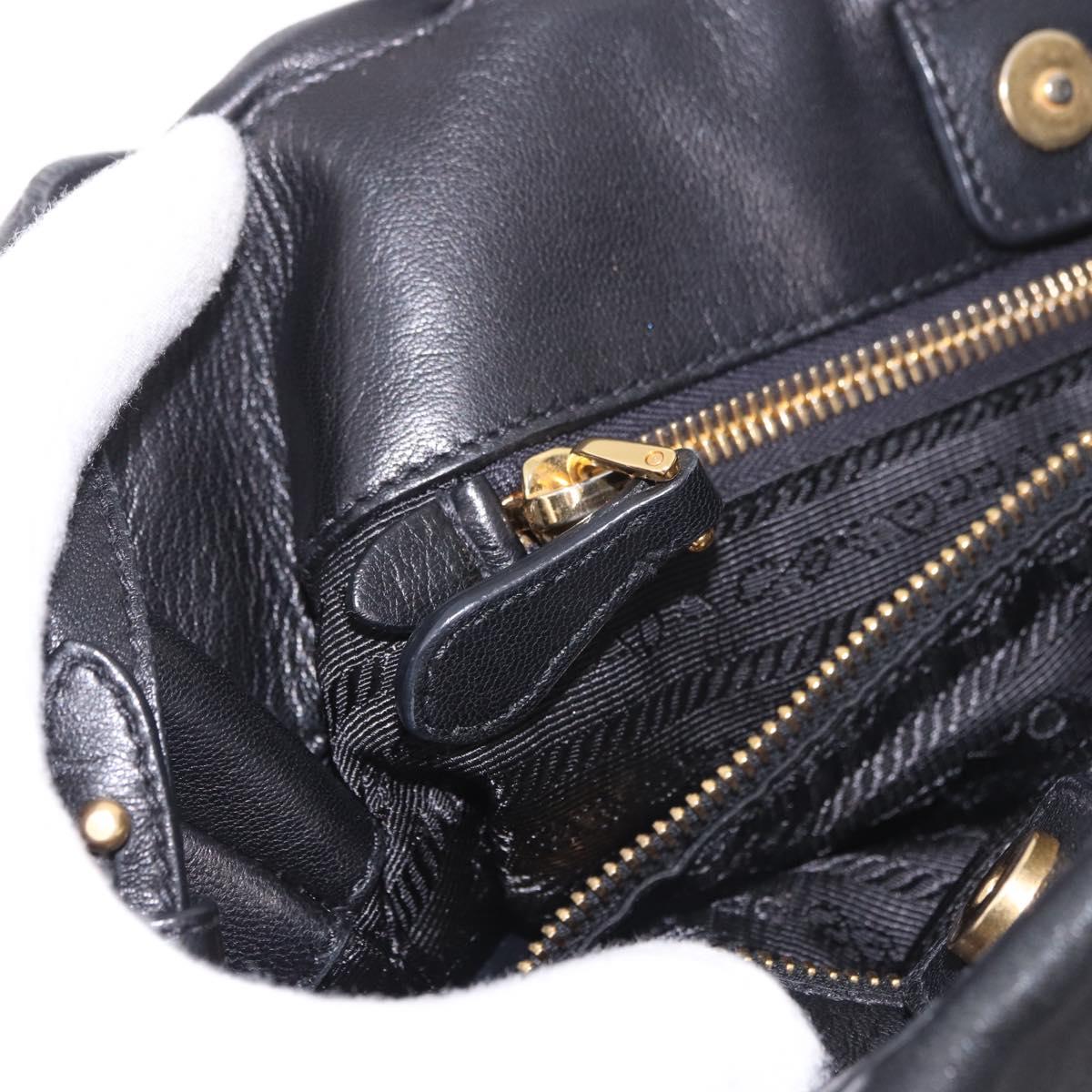 PRADA Hand Bag Leather 2way Black Gold Auth ka4866