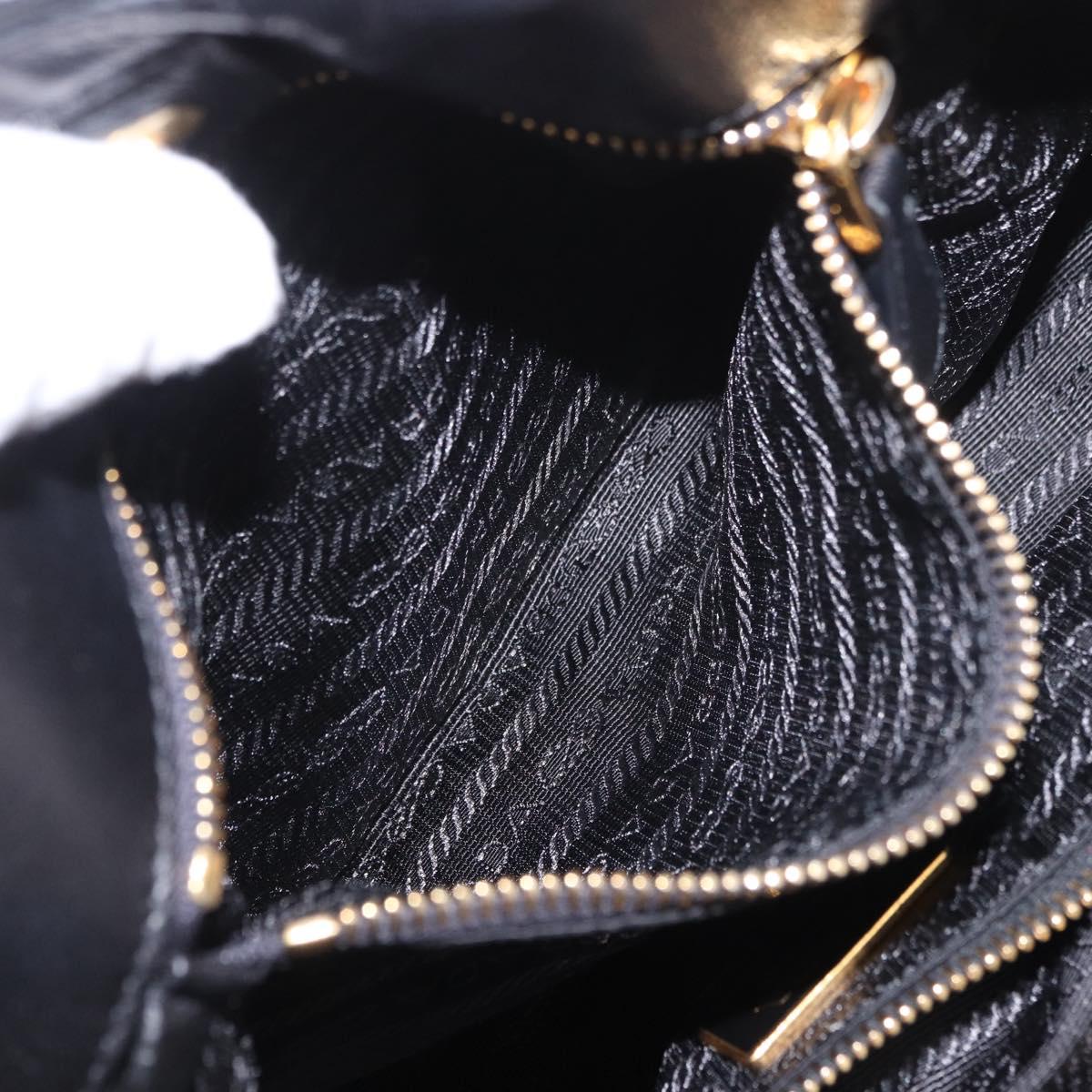 PRADA Hand Bag Leather 2way Black Gold Auth ka4866