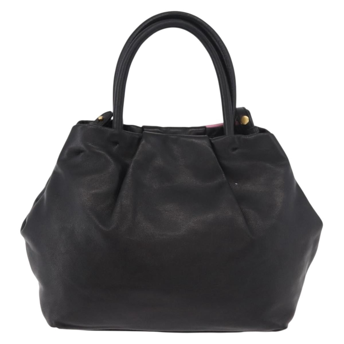 PRADA Hand Bag Leather 2way Black Gold Auth ka4866