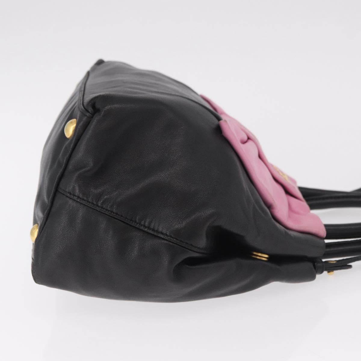 PRADA Hand Bag Leather 2way Black Gold Auth ka4866