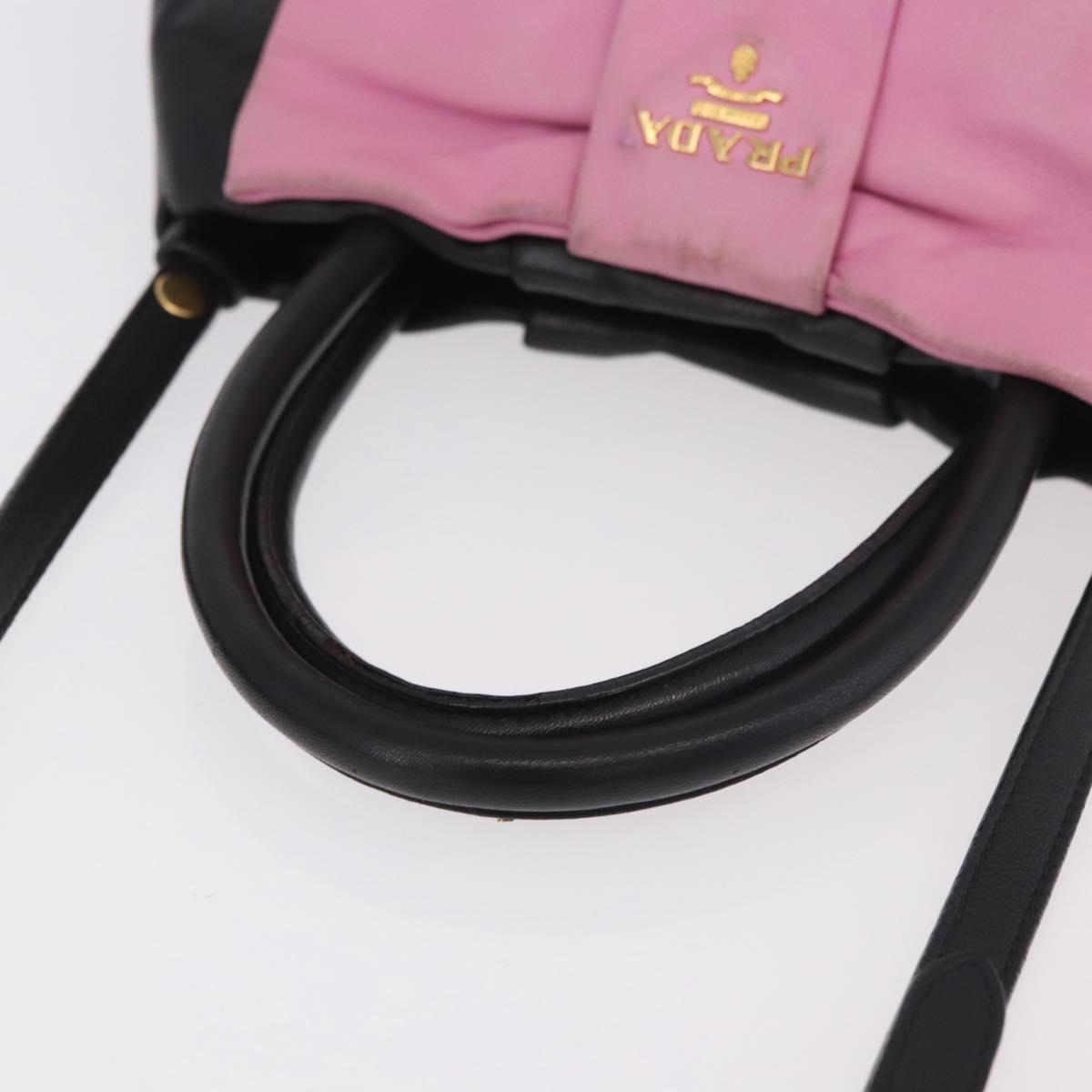 PRADA Hand Bag Leather 2way Black Gold Auth ka4866