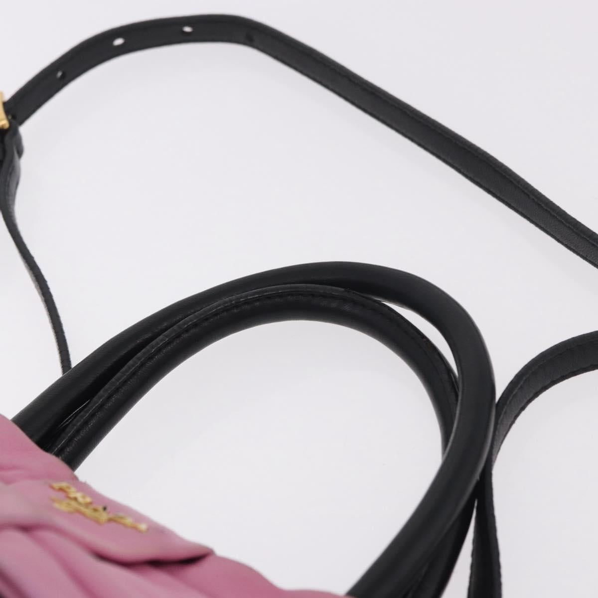 PRADA Hand Bag Leather 2way Black Gold Auth ka4866