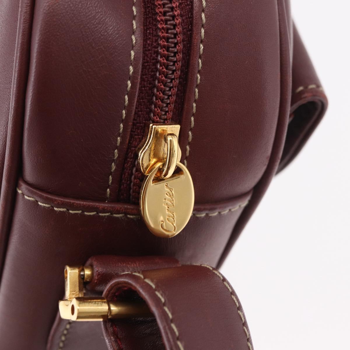 CARTIER Must Line Shoulder Bag Leather Bordeaux Gold Auth ka4870