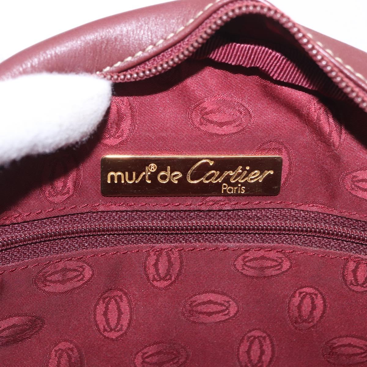 CARTIER Must Line Shoulder Bag Leather Bordeaux Gold Auth ka4870