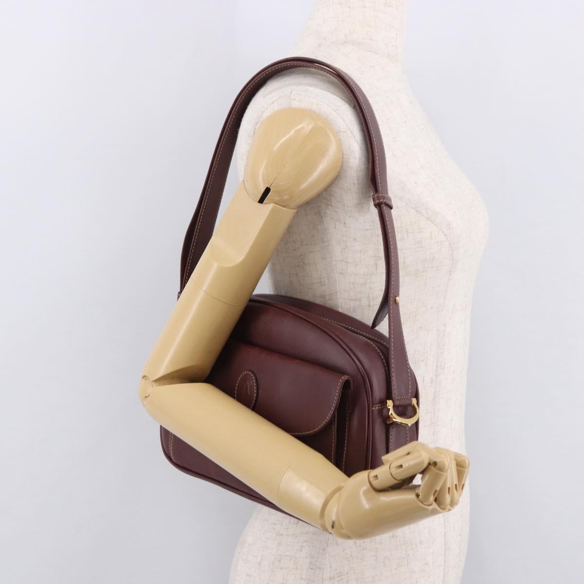 CARTIER Must Line Shoulder Bag Leather Bordeaux Gold Auth ka4870