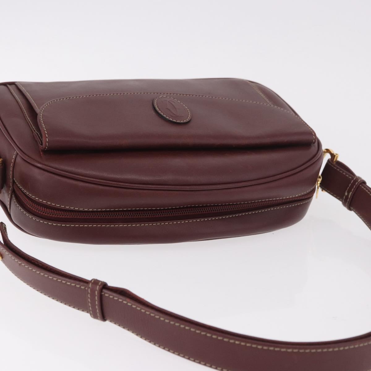 CARTIER Must Line Shoulder Bag Leather Bordeaux Gold Auth ka4870