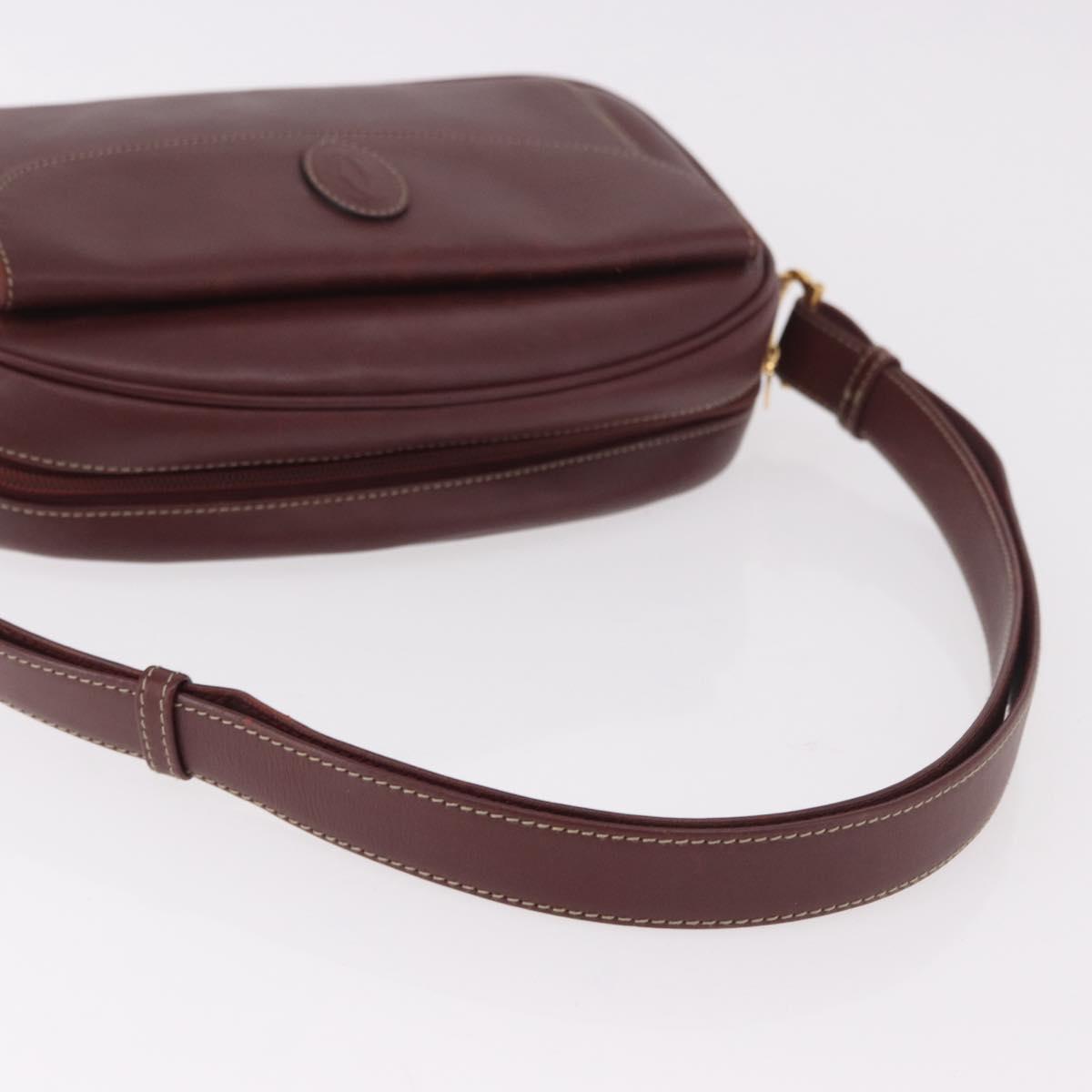 CARTIER Must Line Shoulder Bag Leather Bordeaux Gold Auth ka4870