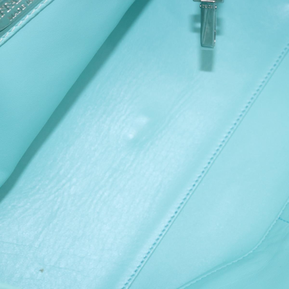TIFFANY&Co. Hand Bag Leather Turquoise Blue Silver Auth ka4872A