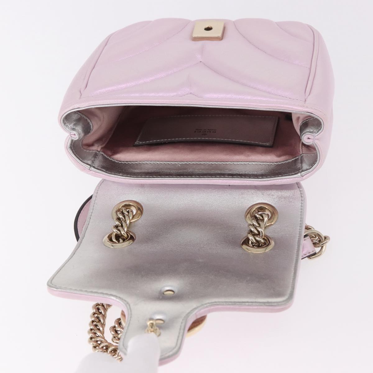GUCCI GG Marmont Chain Shoulder Bag Leather Pink Gold 739682 Auth ka4883M