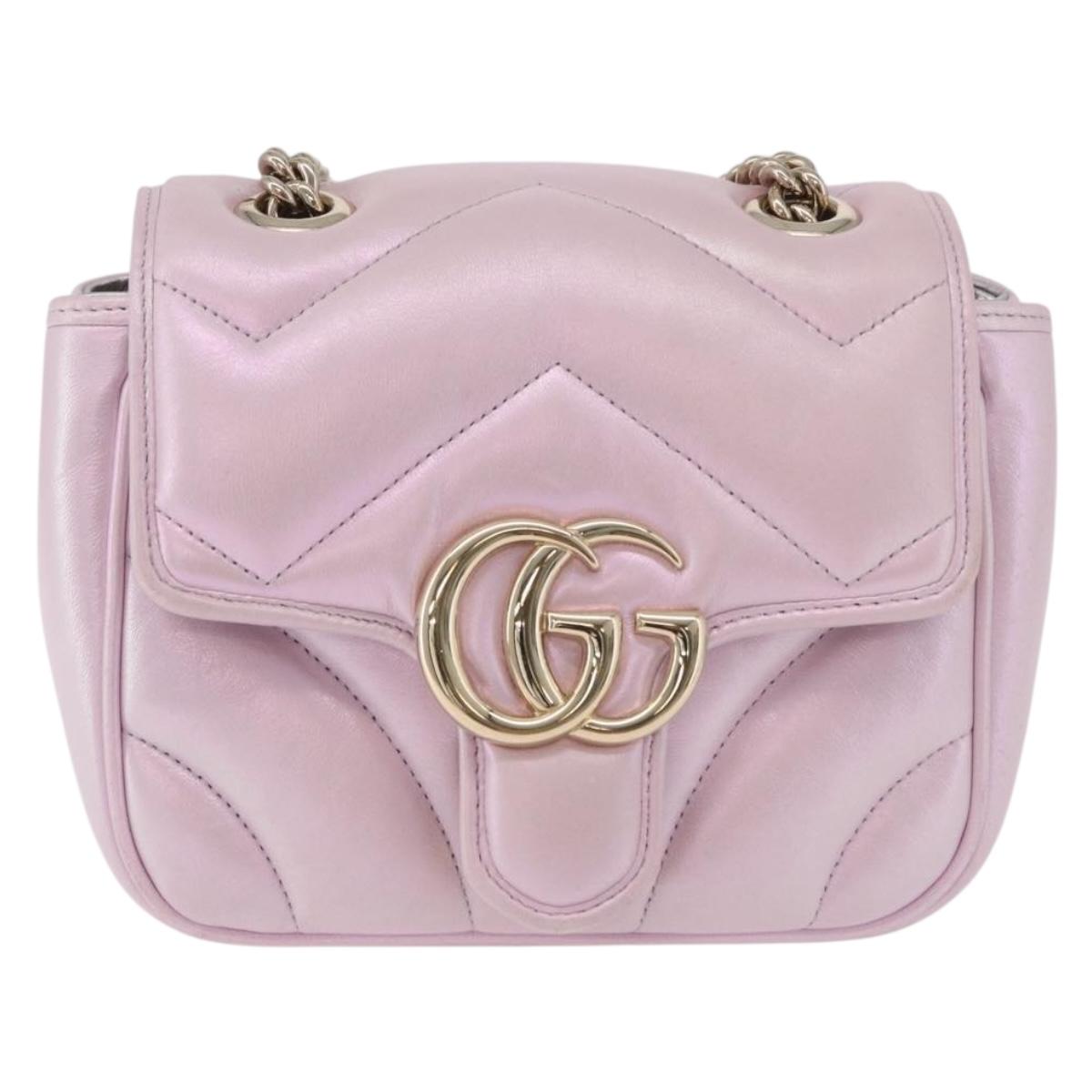 GUCCI GG Marmont Chain Shoulder Bag Leather Pink Gold 739682 Auth ka4883M