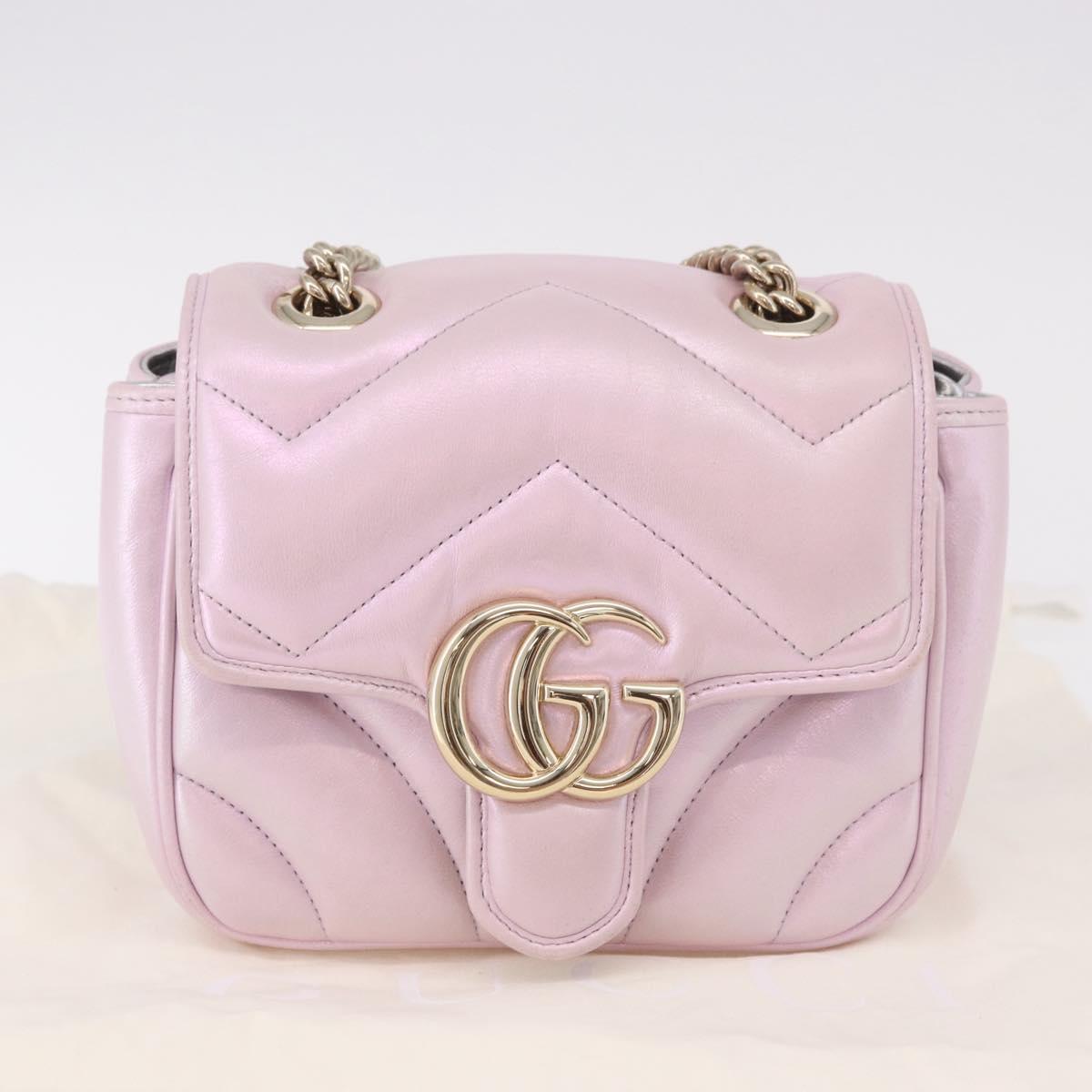 GUCCI GG Marmont Chain Shoulder Bag Leather Pink Gold 739682 Auth ka4883M