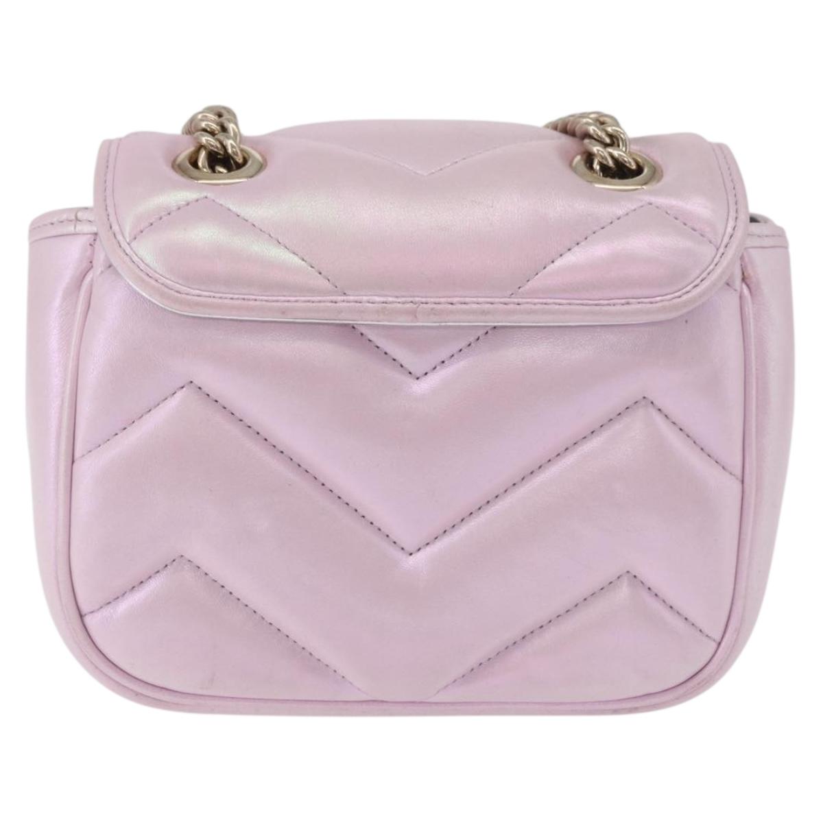 GUCCI GG Marmont Chain Shoulder Bag Leather Pink Gold 739682 Auth ka4883M