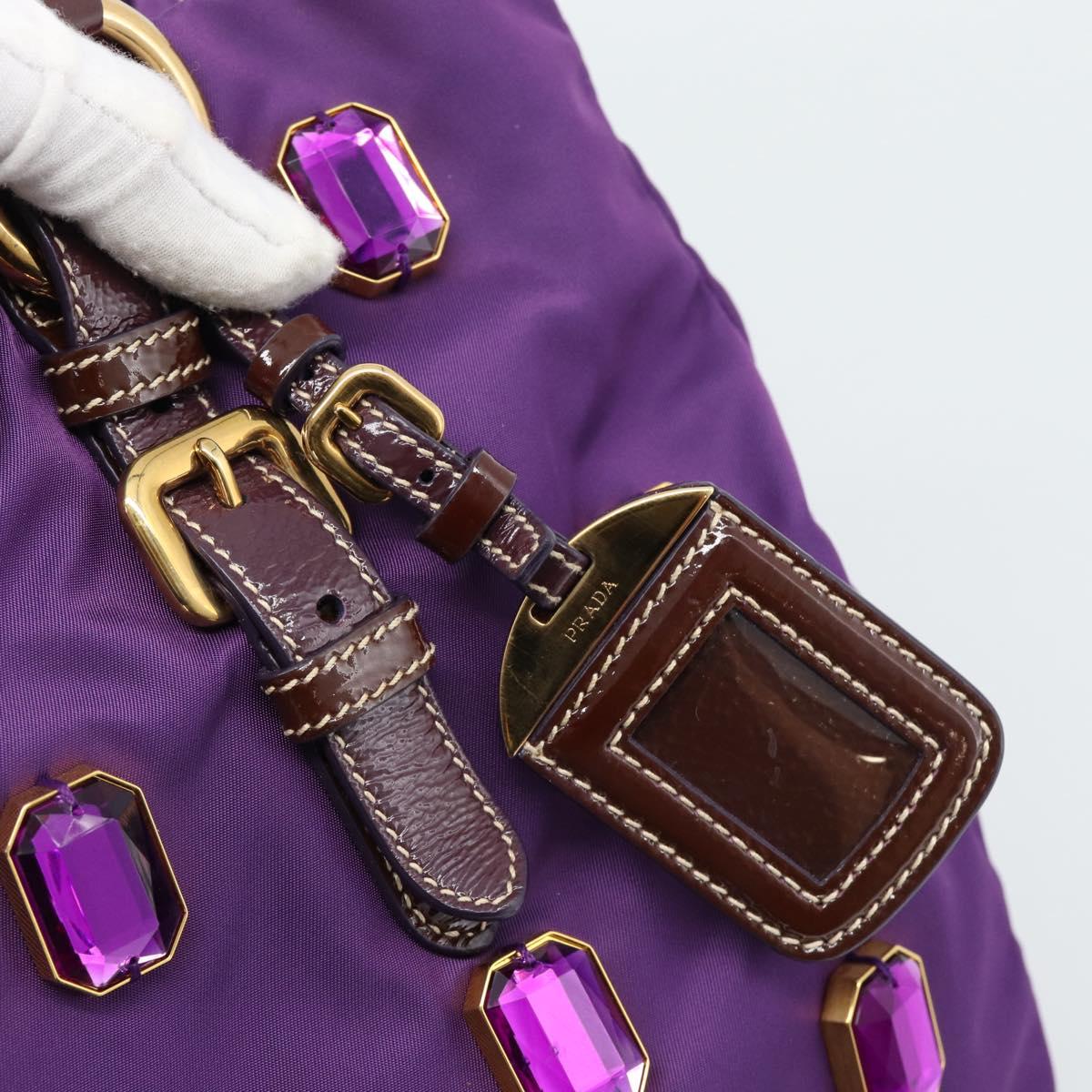 PRADA Hand Bag Nylon Purple Gold Auth ka4889A