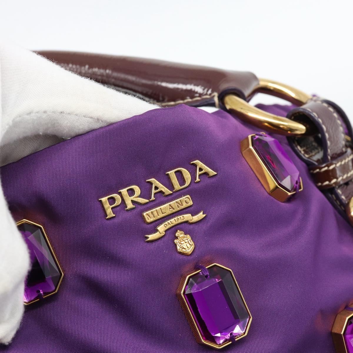 PRADA Hand Bag Nylon Purple Gold Auth ka4889A