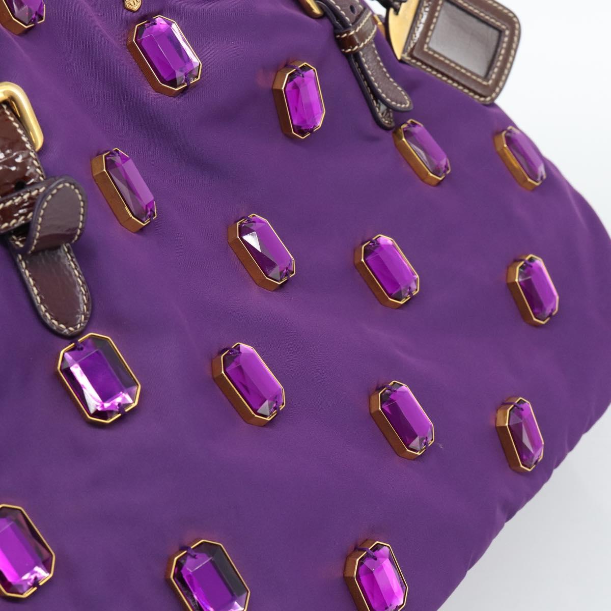 PRADA Hand Bag Nylon Purple Gold Auth ka4889A