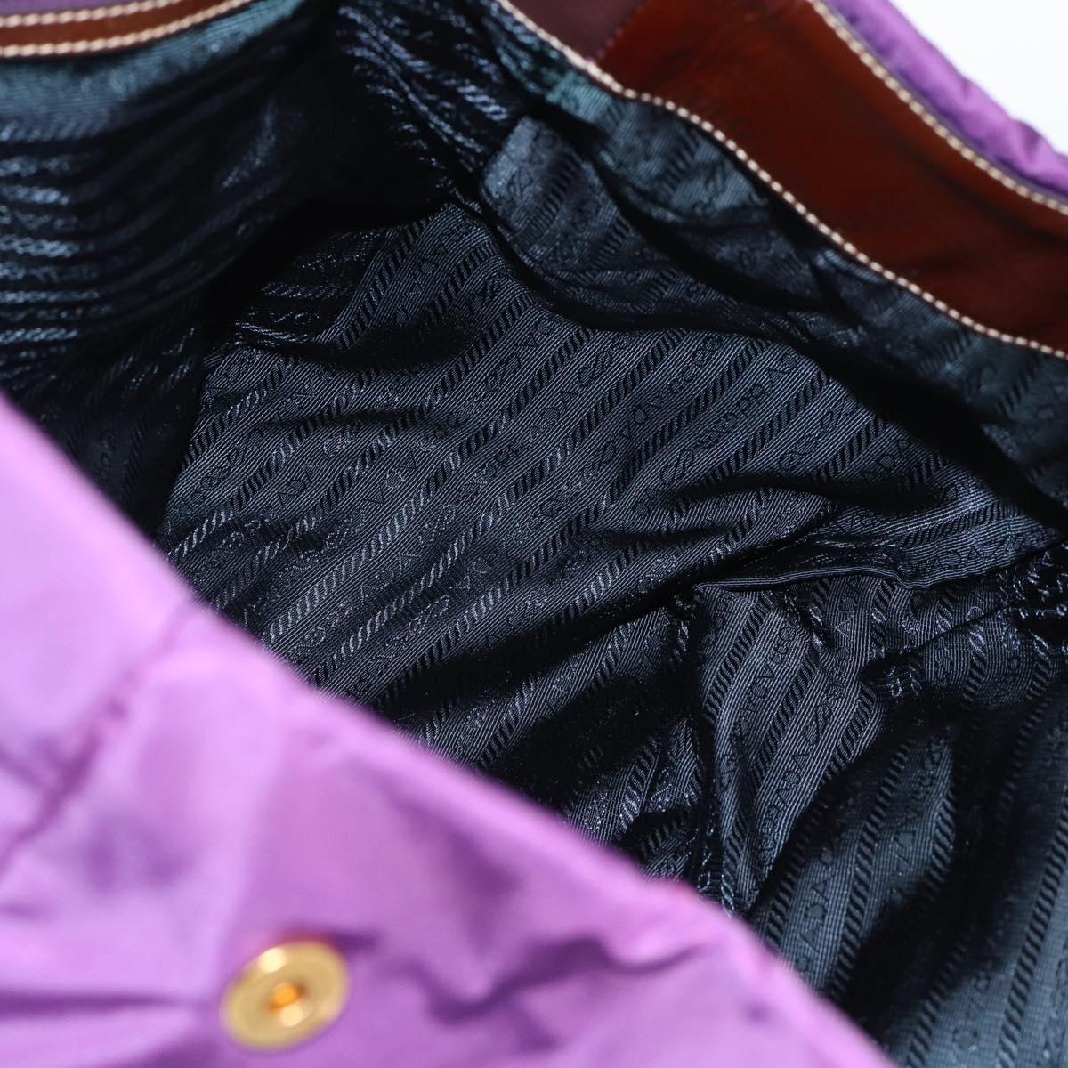 PRADA Hand Bag Nylon Purple Gold Auth ka4889A