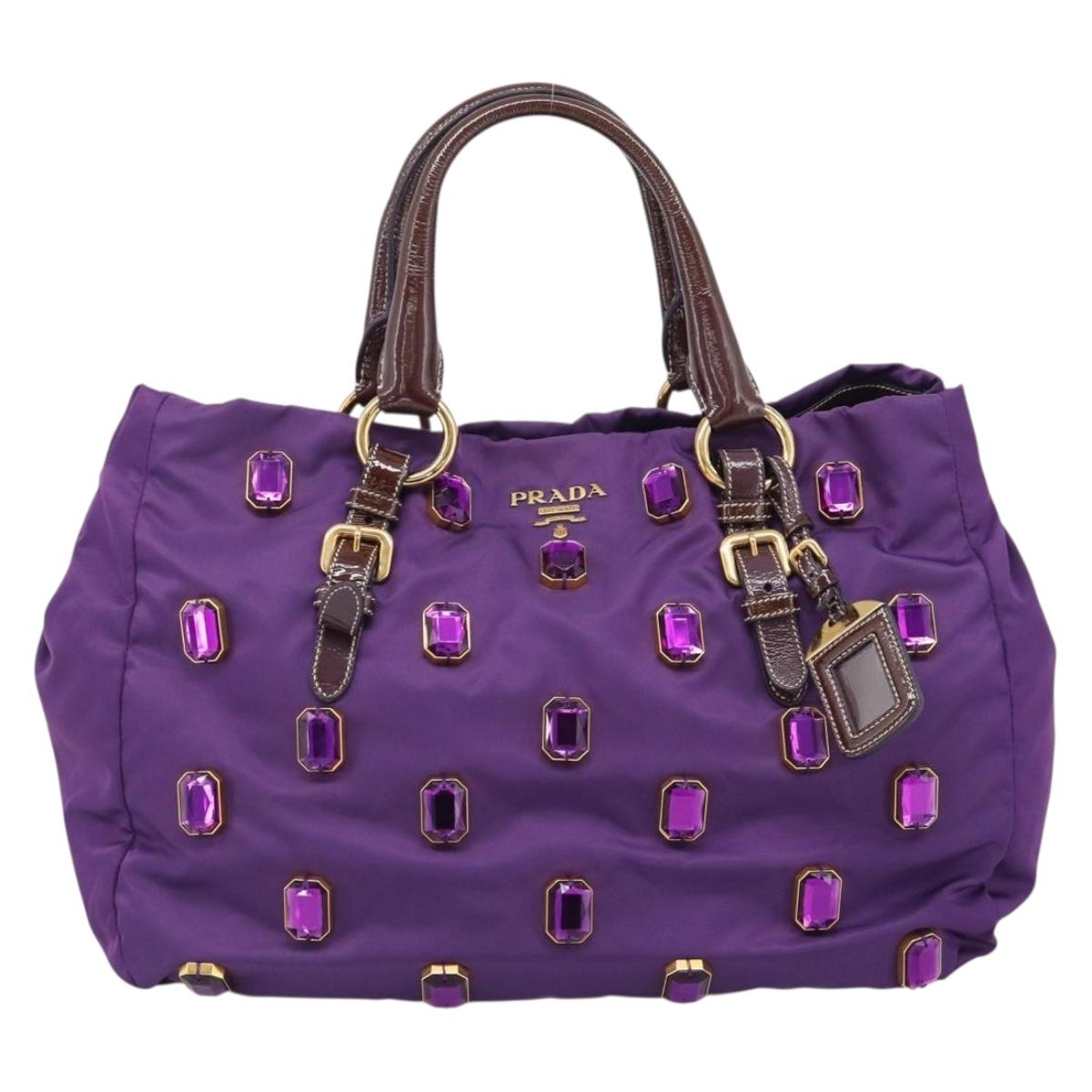 PRADA Hand Bag Nylon Purple Gold Auth ka4889A