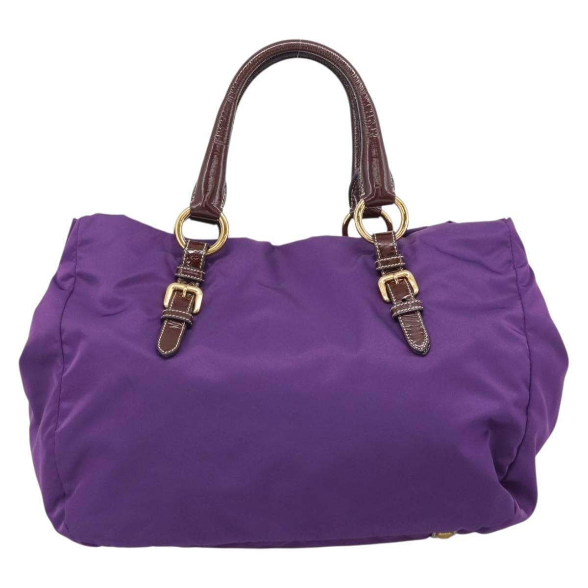 PRADA Hand Bag Nylon Purple Gold Auth ka4889A