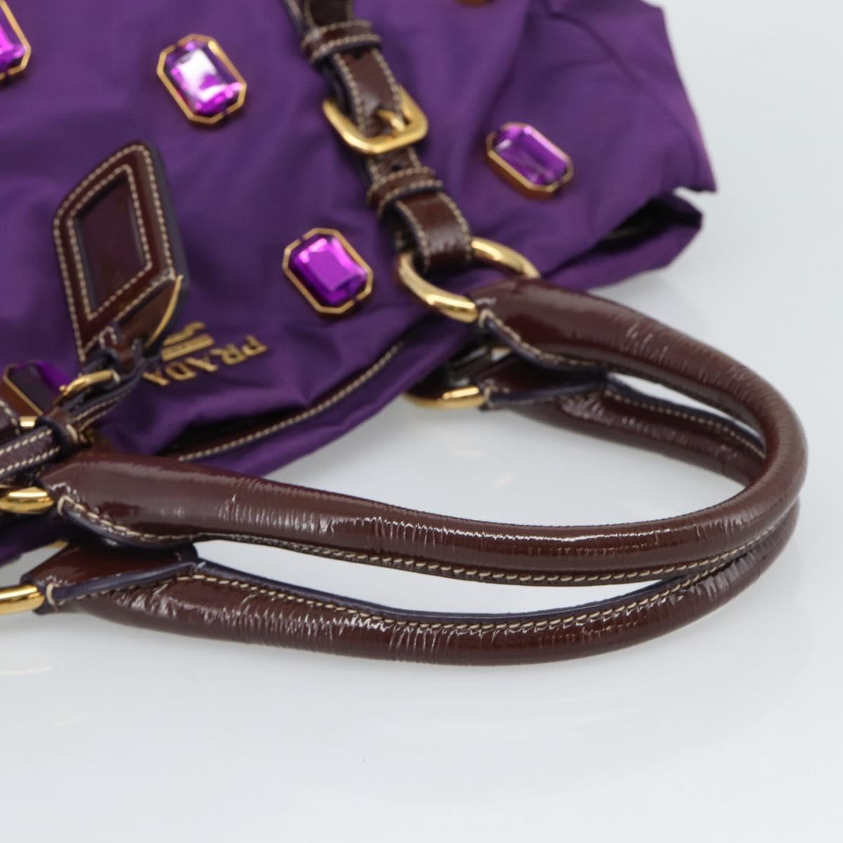 PRADA Hand Bag Nylon Purple Gold Auth ka4889A