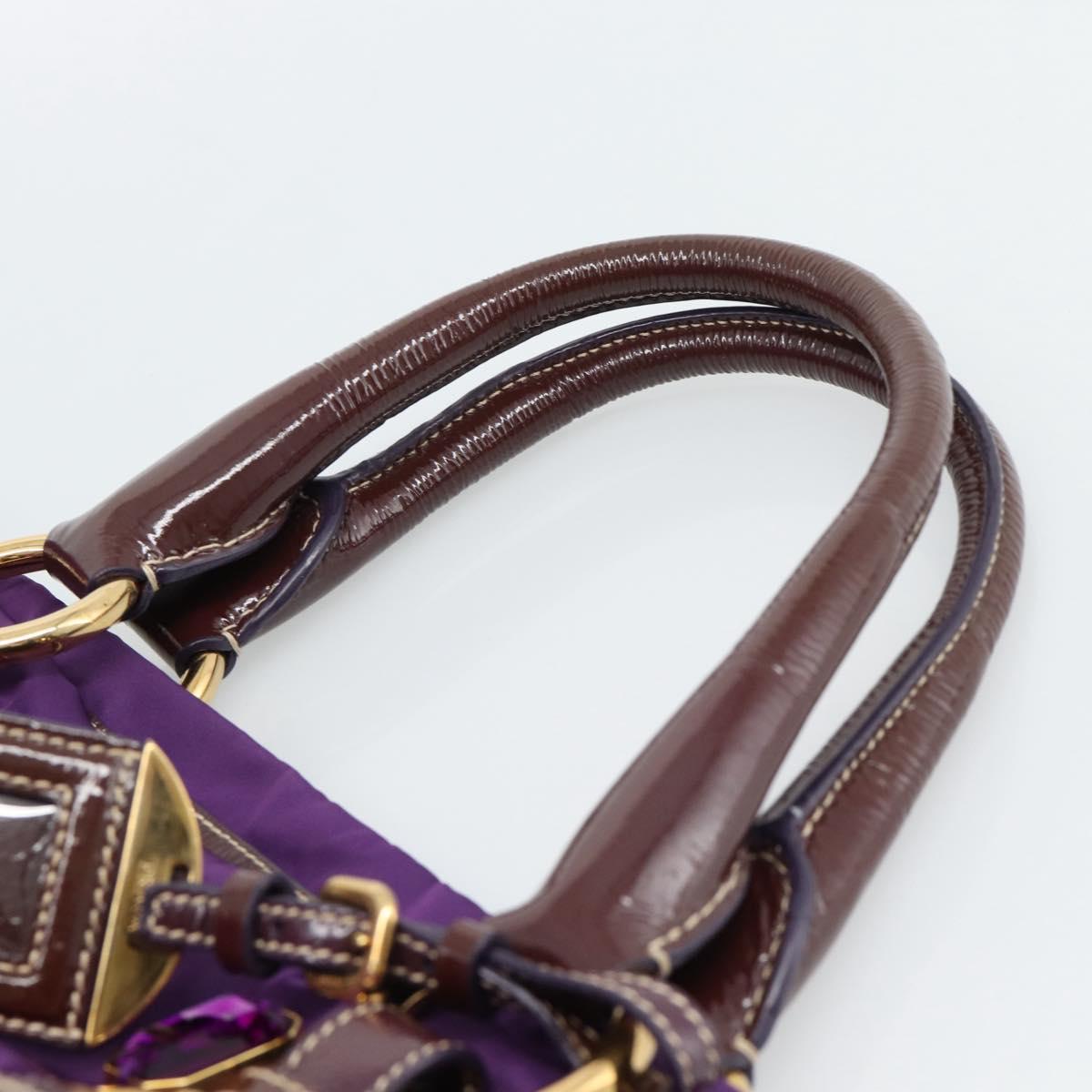 PRADA Hand Bag Nylon Purple Gold Auth ka4889A