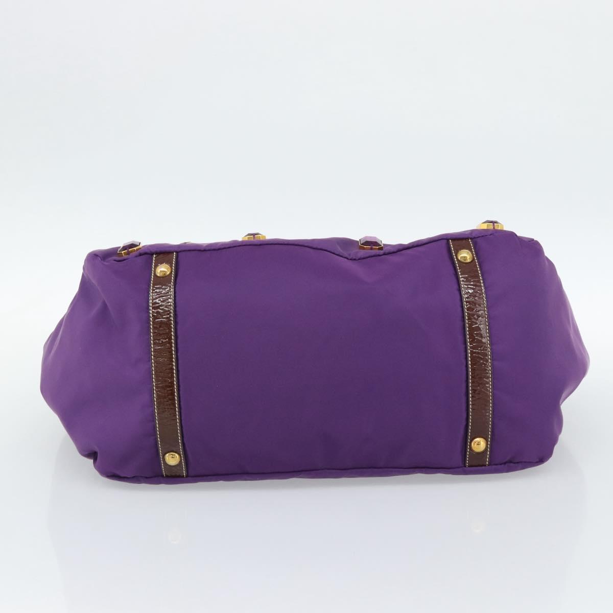 PRADA Hand Bag Nylon Purple Gold Auth ka4889A