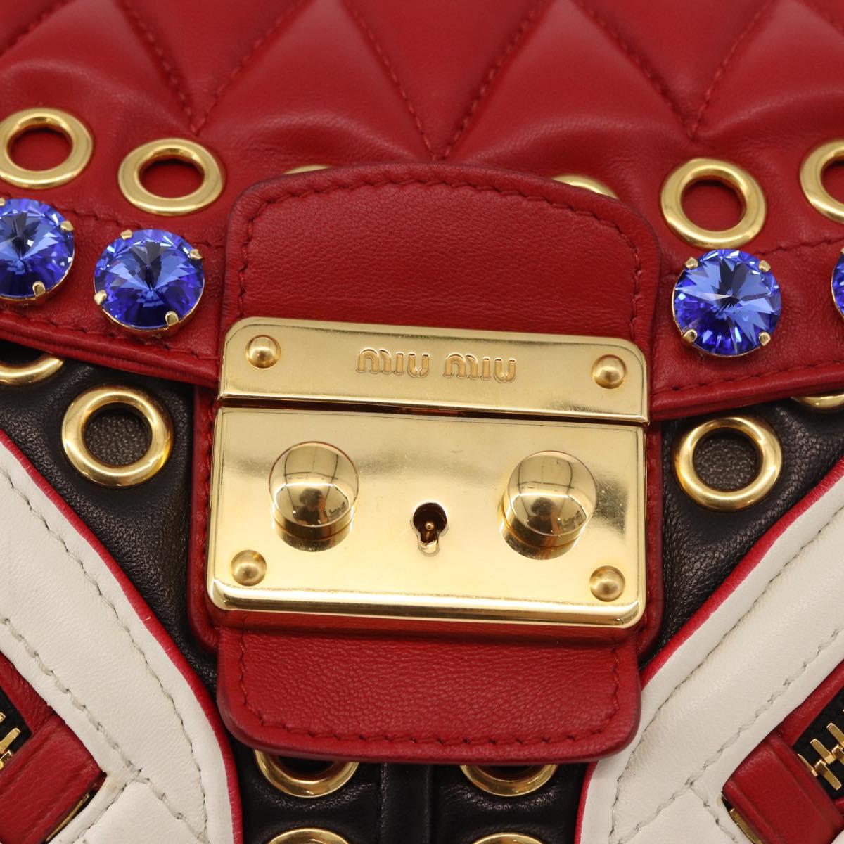 Miu Miu Biker Bag Shoulder Bag Lamb Skin Red Gold Auth ka4894M